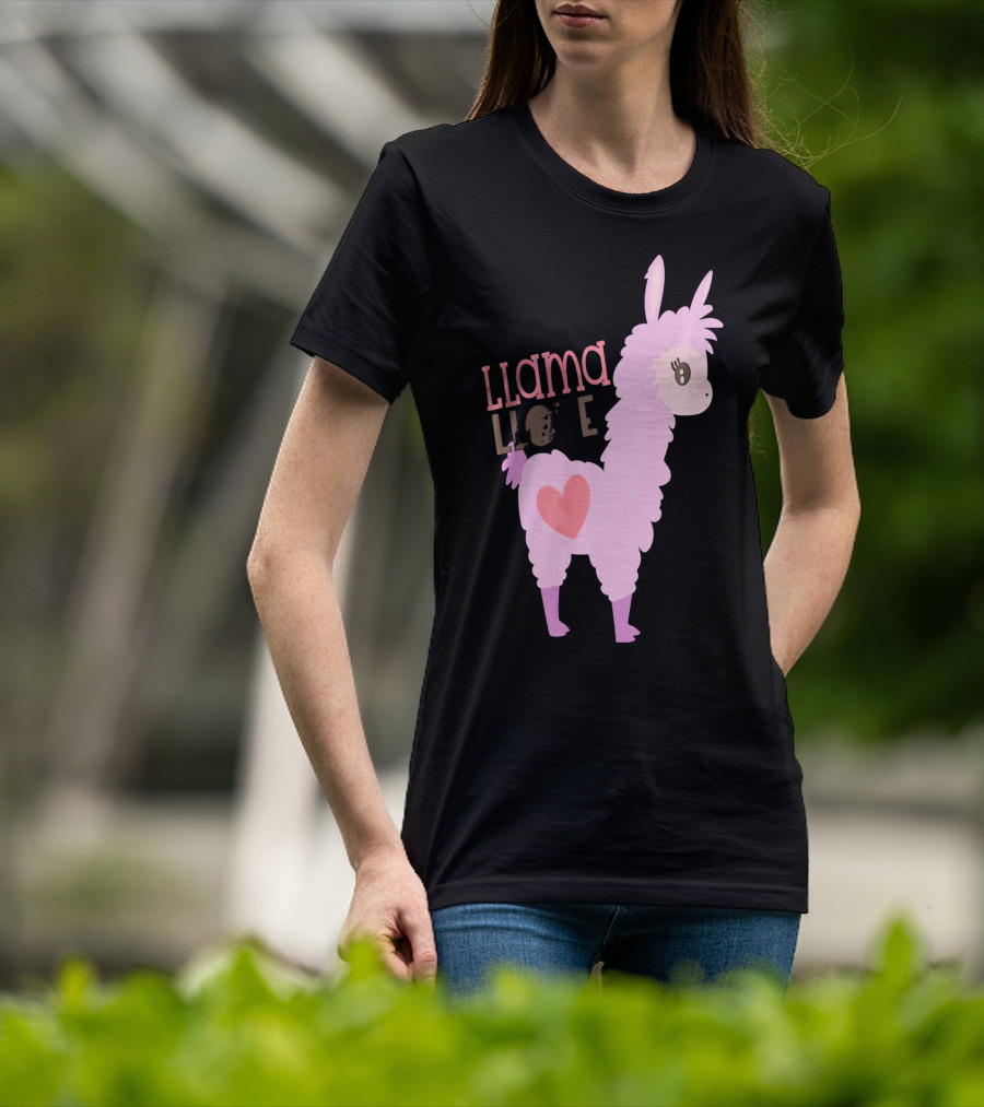 Llama Love Valentine Pink Heart T-Shirt