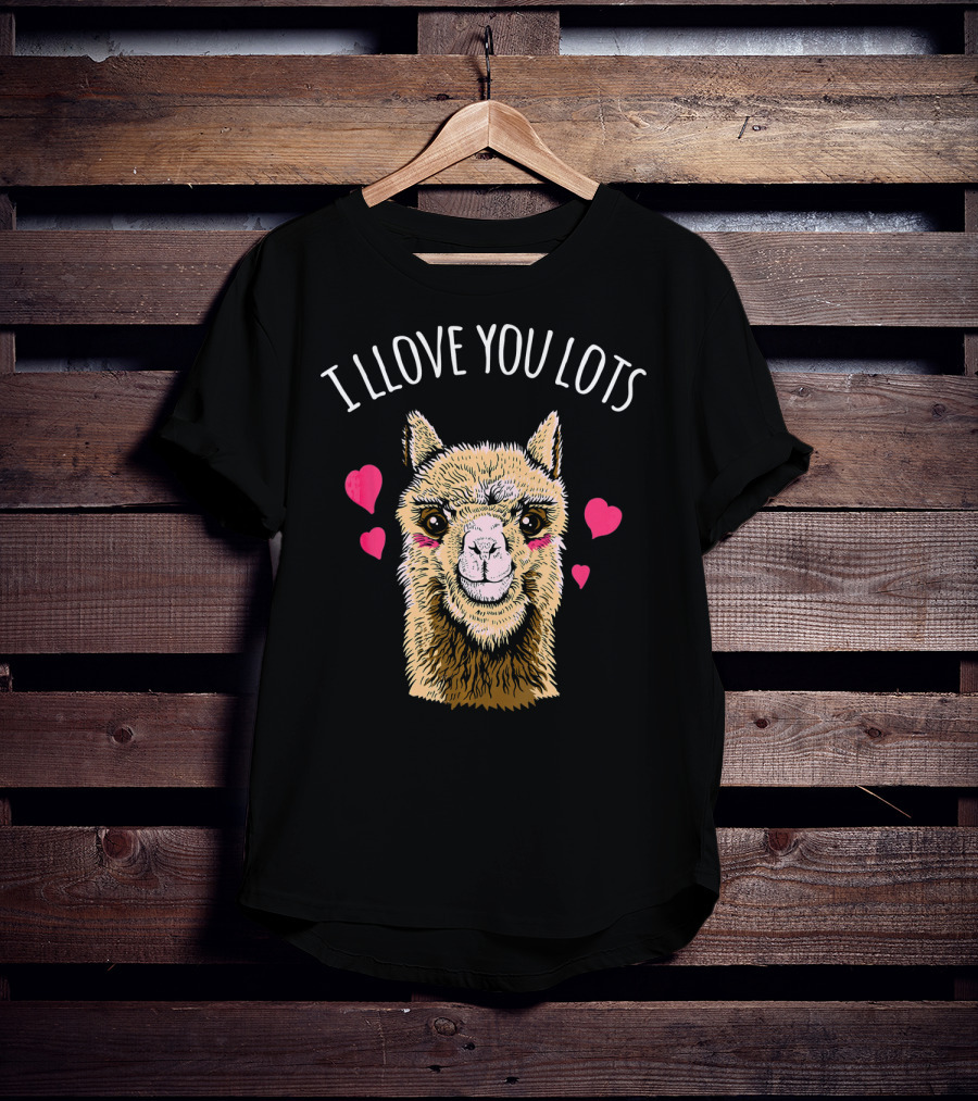 I Llove You Lots Funny Llama Valentines Day Hearts T-Shirt
