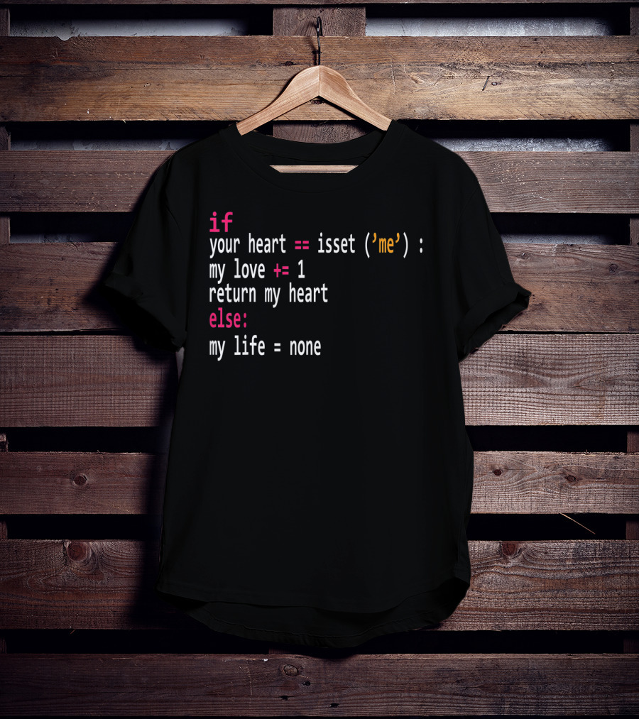 Funny Mens Womens Programmers Valentine's Day Code If Your Heart Isset My Love Return My Heart T-Shirt
