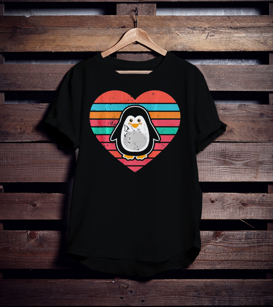 Funny Penguin Valentines Day Heart Stripes T-Shirt