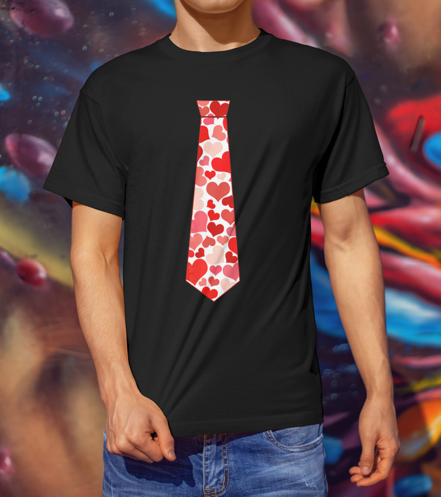Funny Red Hearts Neck Tie For Valentine’s Day T-Shirt