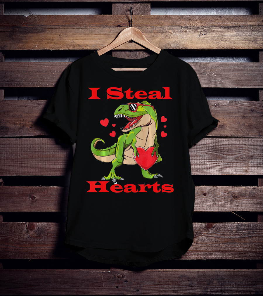 Funny Valentine Dinosaur Rex I Steal Hearts T-Shirt