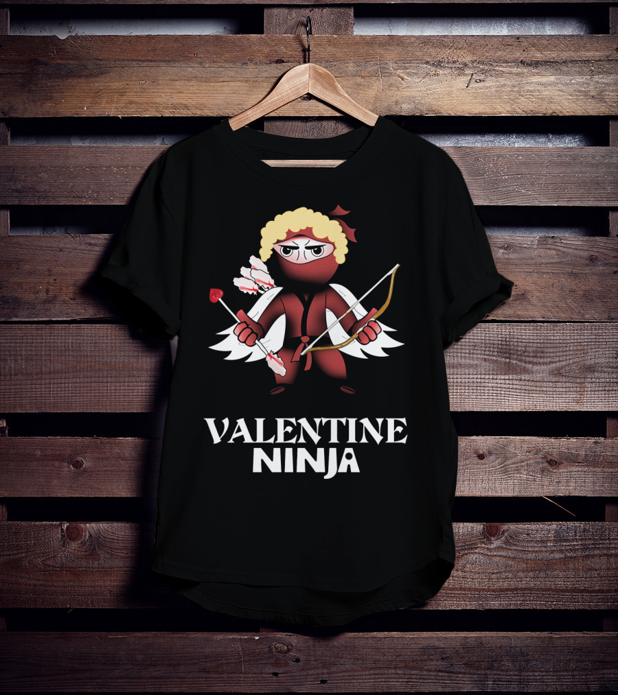 Valentine Ninja Heart Arrow Bow Funny T-Shirt