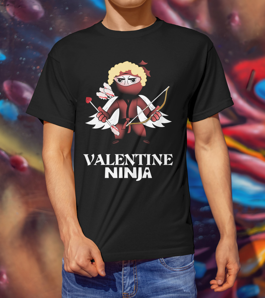 Valentine Ninja Heart Arrow Bow Funny T-Shirt