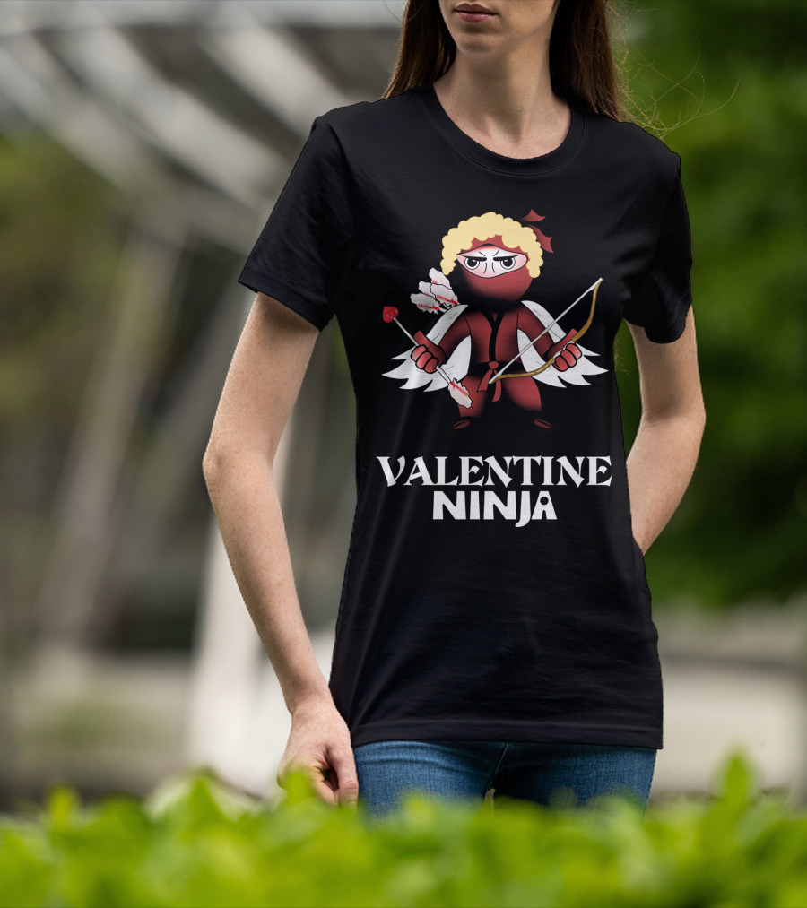 Valentine Ninja Heart Arrow Bow Funny T-Shirt
