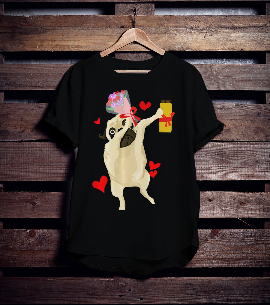 Funny Valentine's Day Dog Bouquet Jar Hearts T-Shirt