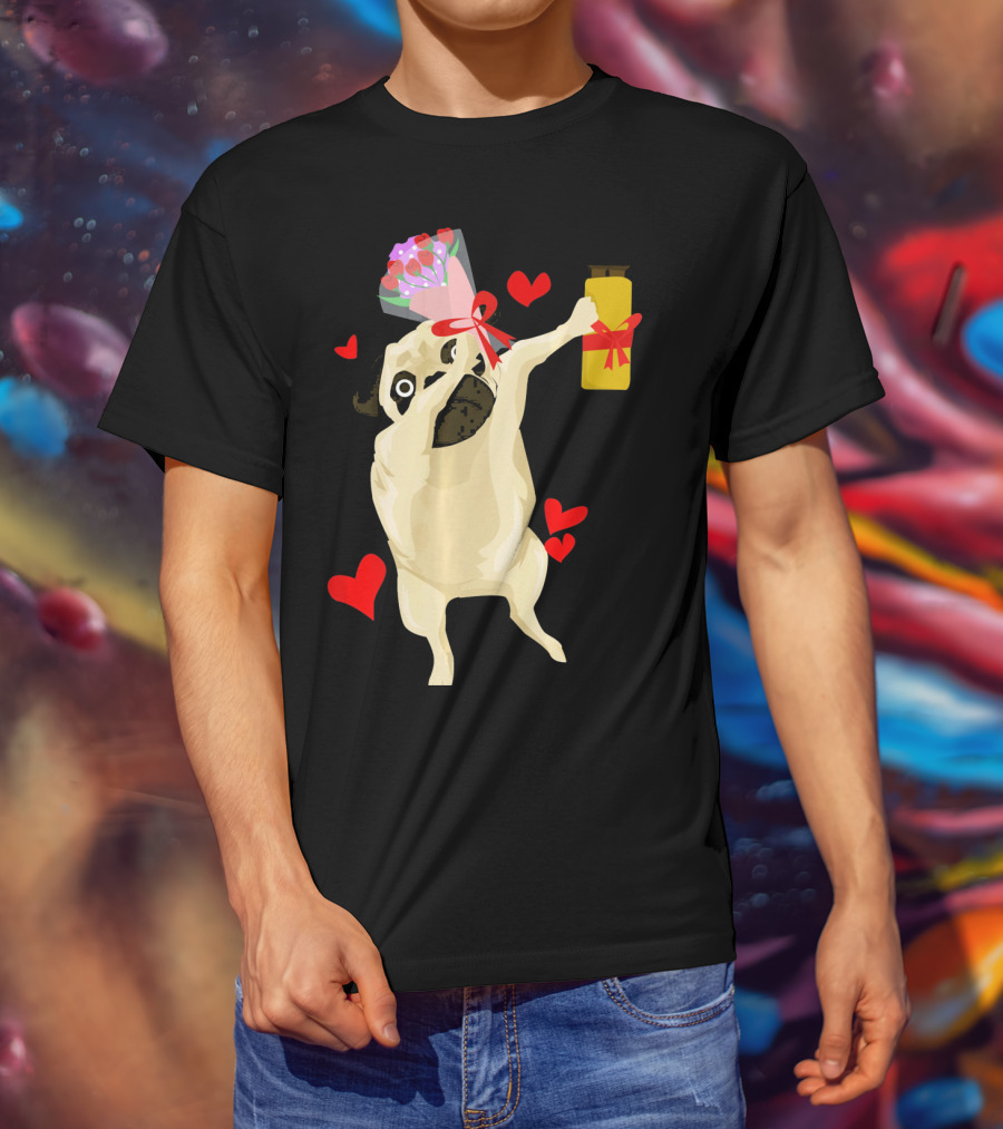 Funny Valentine's Day Dog Bouquet Jar Hearts T-Shirt