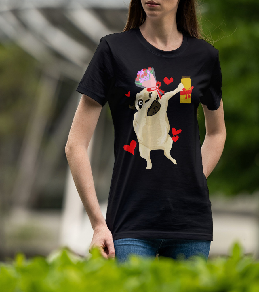Funny Valentine's Day Dog Bouquet Jar Hearts T-Shirt