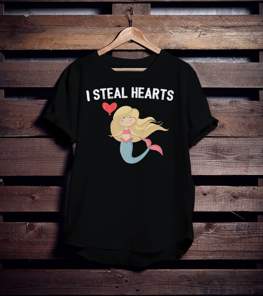 I Steal Hearts Funny Valentines Day Mermaid T-Shirt