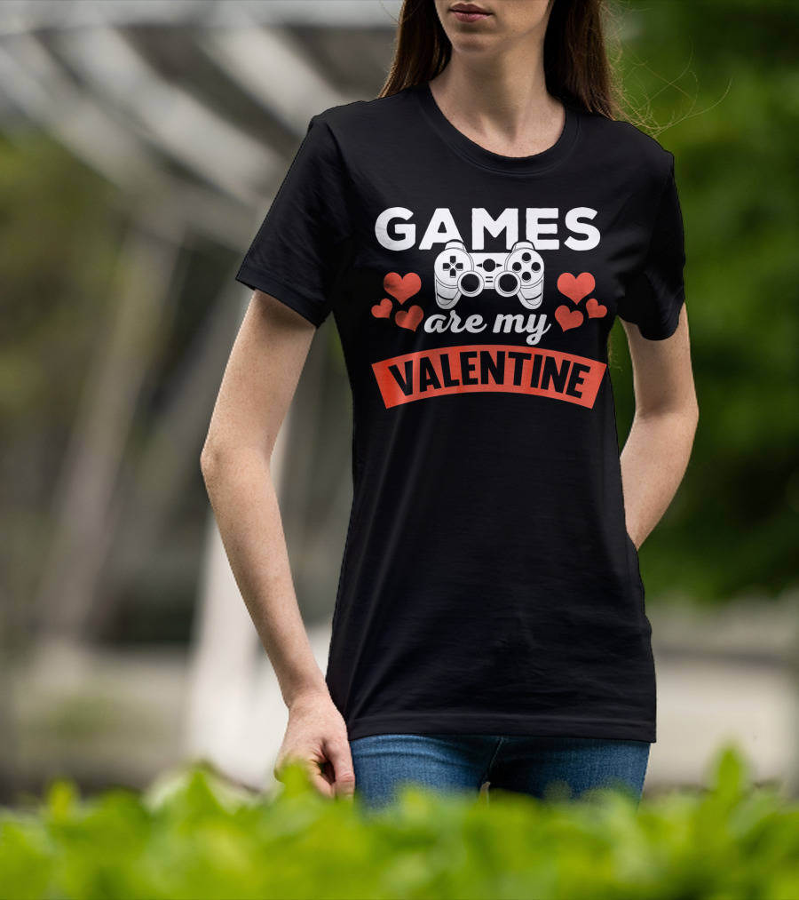Games Are My Valentine Controller Hearts T-Shirt