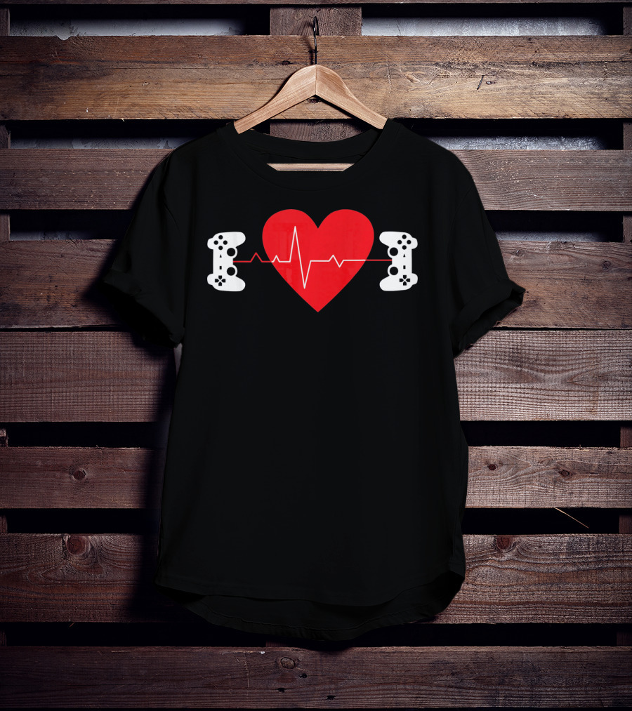Gaming Valentine Hear Gamer Couple Controller Heartbeat T-Shirt