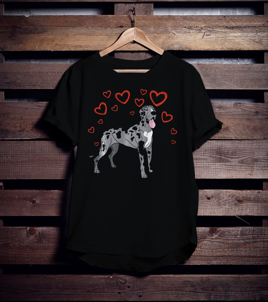Great Dane Surrounded By Red Hearts Valentine Love T-Shirt