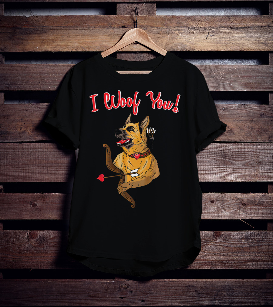 I Woof You German Shepherd Cupid With Heart Arrow Bow T-Shirt