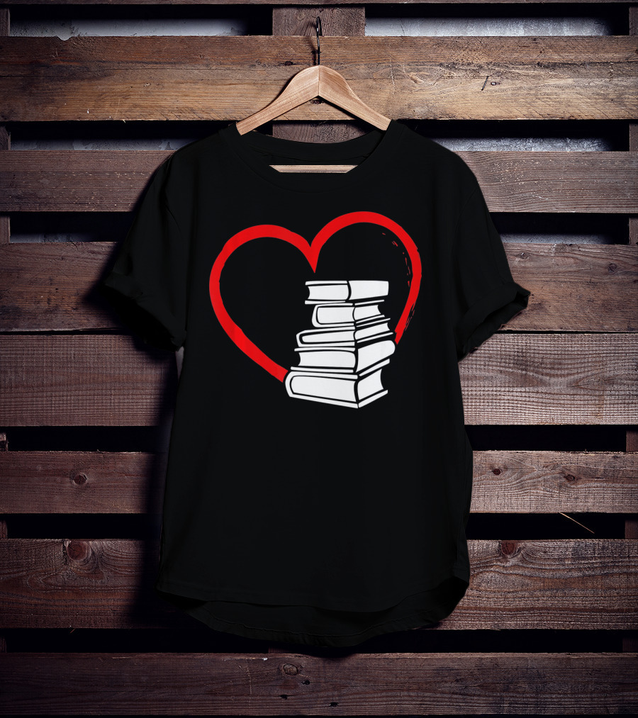 Heart And Book Stack For Book Lovers T-Shirt