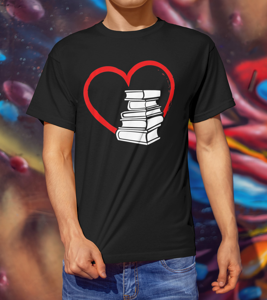 Heart And Book Stack For Book Lovers T-Shirt