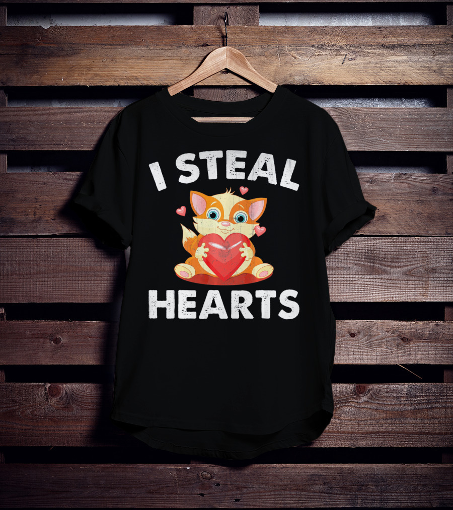 I Steal Hearts Kids Kitty Valentines Day T-Shirt