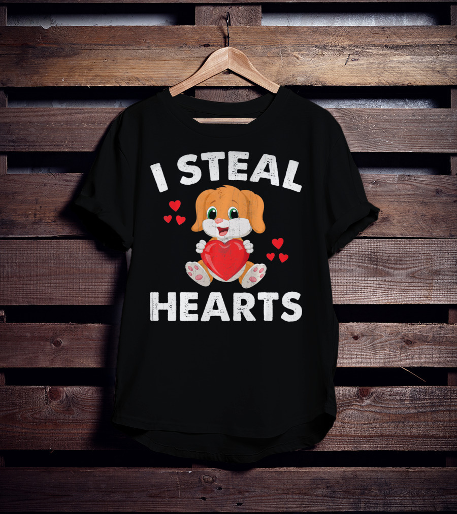 I Steal Hearts Girls Valentines Day Kids Puppy T-Shirt