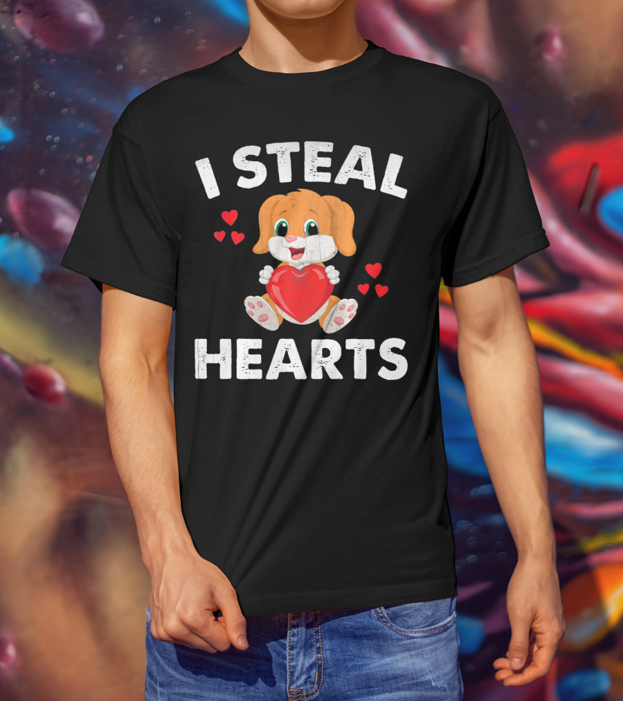 I Steal Hearts Girls Valentines Day Kids Puppy T-Shirt