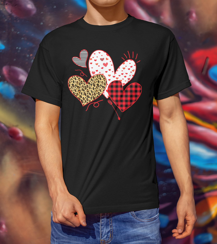 Girls Valentines Day Love Hearts Leopard Plaid T-Shirt