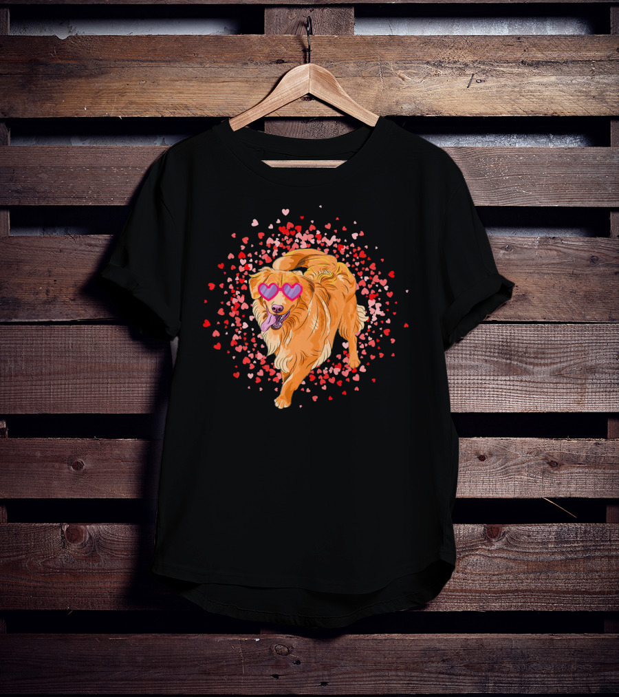 Golden Retriever With Heart Glasses Surrounded By Valentine's Day Hearts T-Shirt