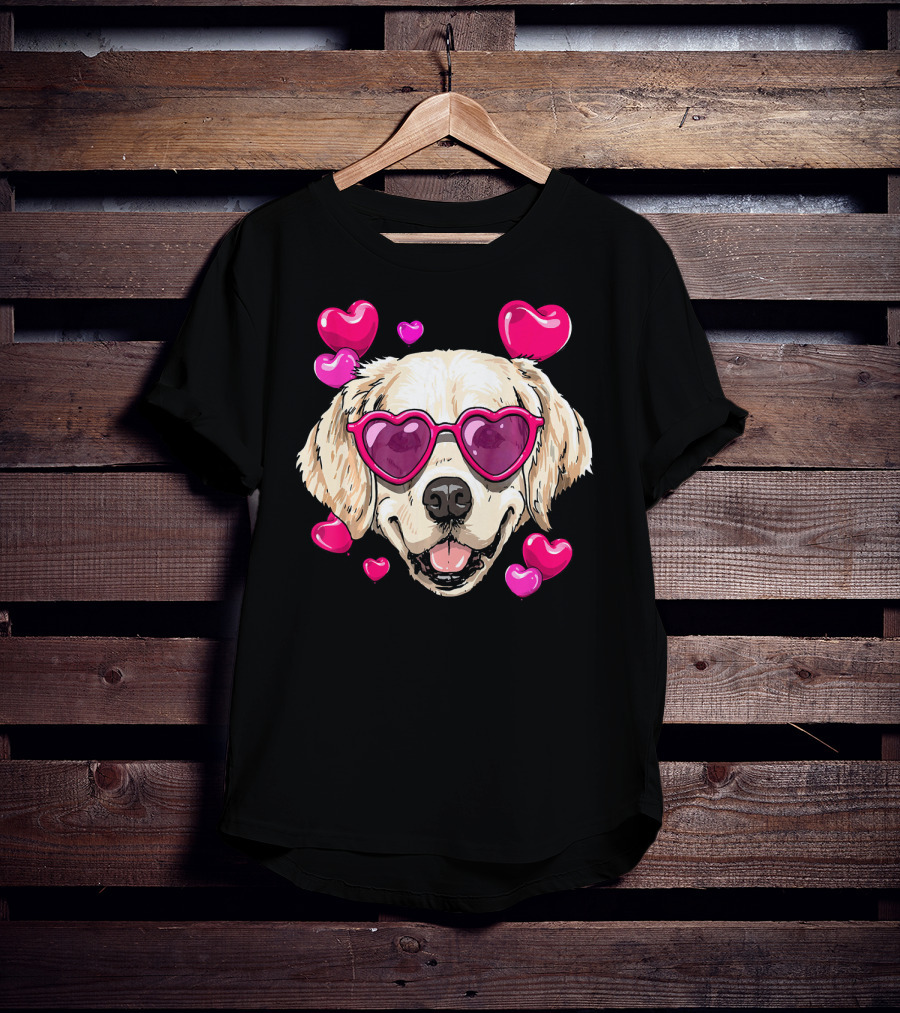 Golden Retriever Heart Sunglasses Valentine's Day Puppy Love T-Shirt