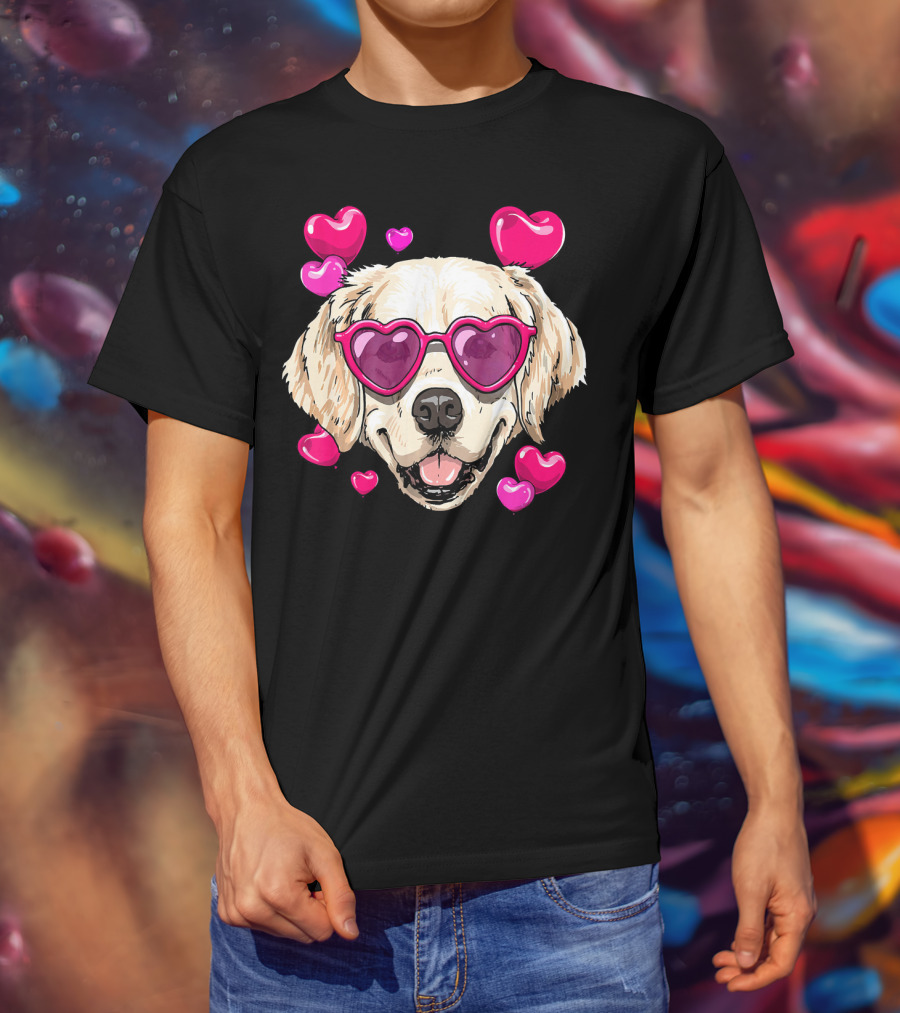Golden Retriever Heart Sunglasses Valentine's Day Puppy Love T-Shirt
