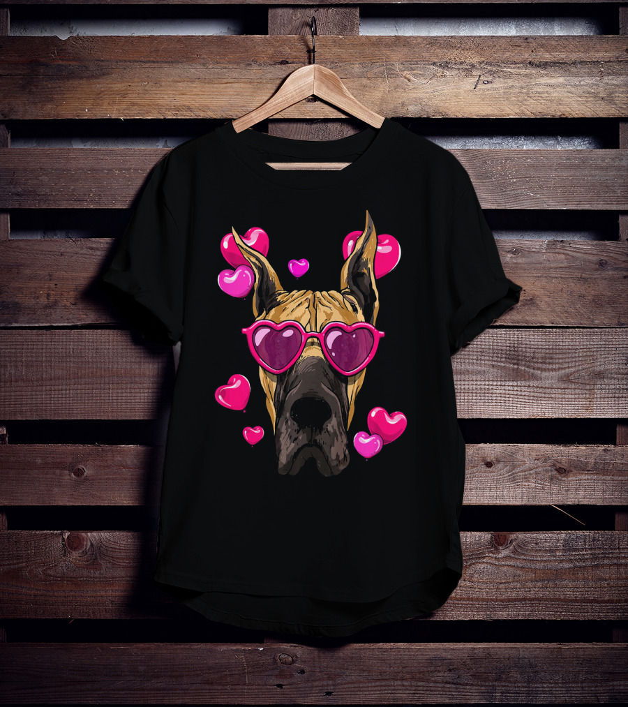 Great Dane Valentines Day Heart Sunglasses With Love Hearts T-Shirt