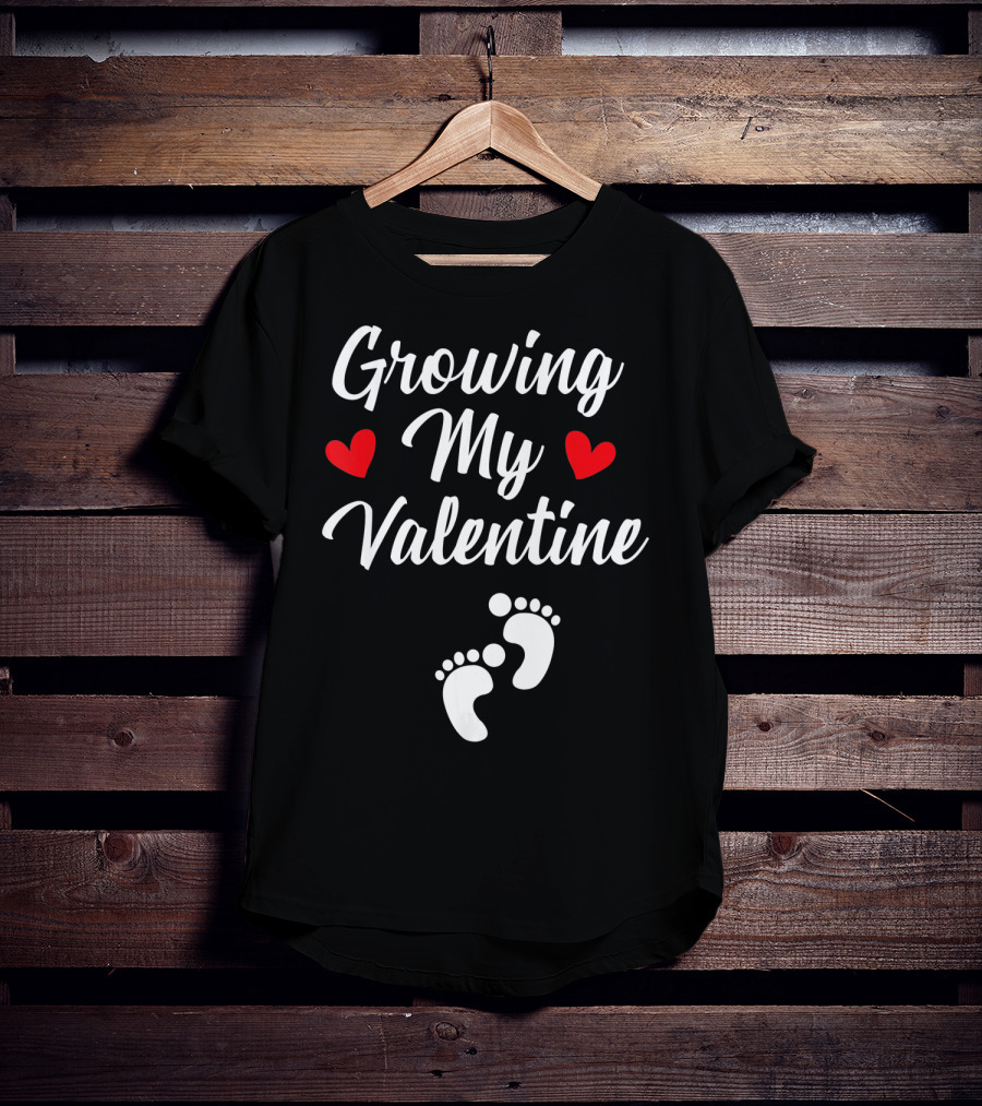 Growing My Valentine Hearts And Baby Footprints T-Shirt