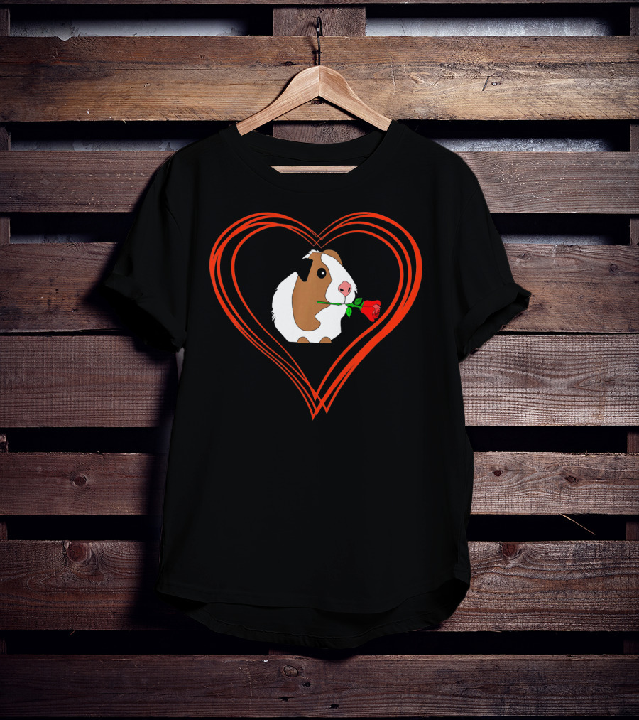 Guinea Pig With Rose In Heart Valentine Love T-Shirt