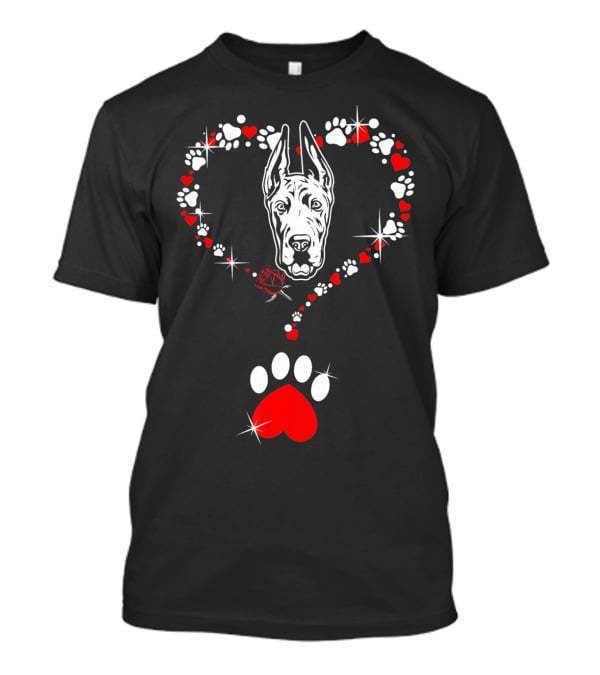 Happy Valentine Great Dane Dog Heart Pawprint T-Shirt