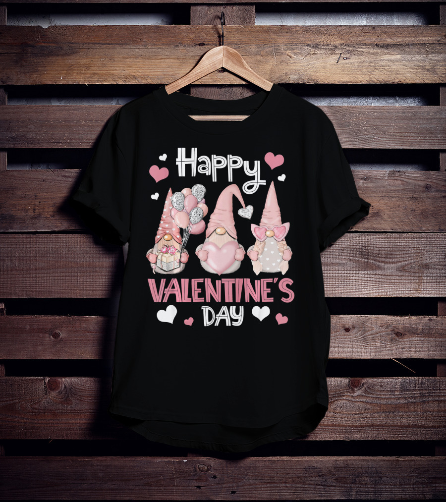Happy Valentine's Day Nordic Gnomes With Hearts And Balloons T-Shirt