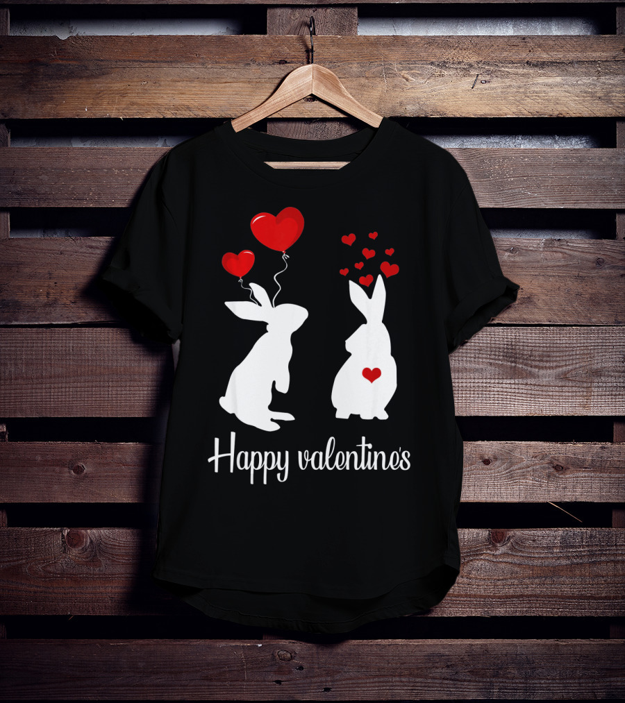 Happy Valentine's White Rabbits With Red Heart Balloons T-Shirt