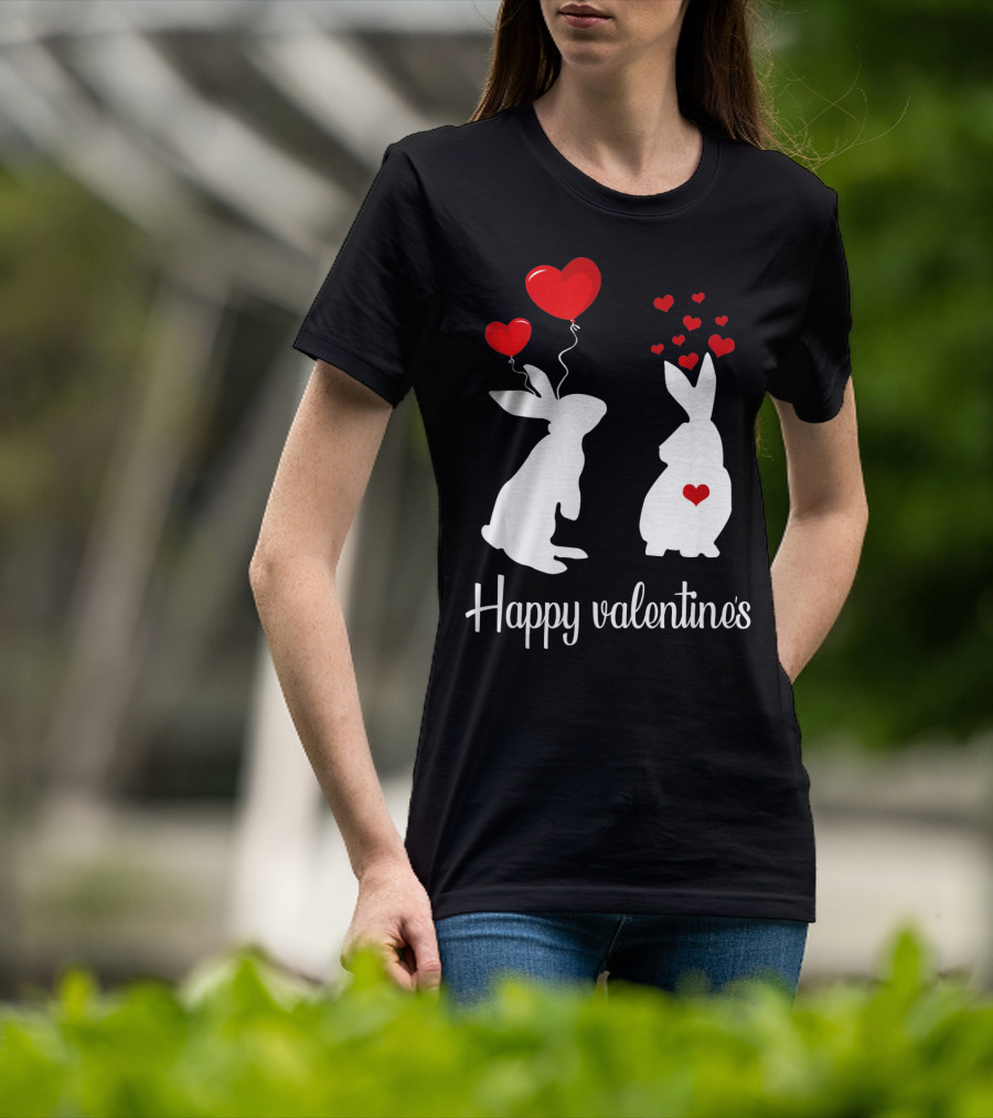 Happy Valentine's White Rabbits With Red Heart Balloons T-Shirt