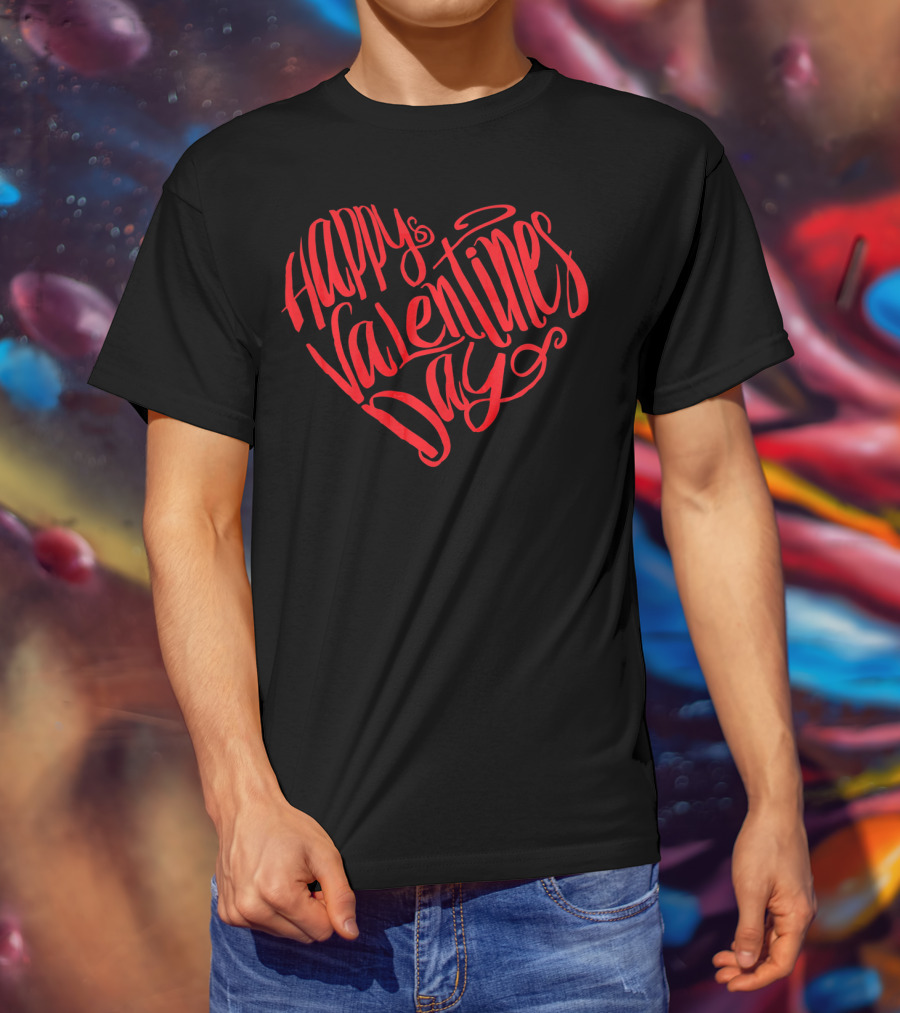Happy Valentines Day Red Heart Typography T-Shirt