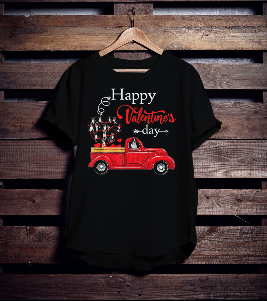 Happy Valentine's Day Truck With Heart And Love Balloons T-Shirt