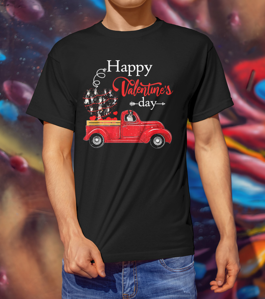 Happy Valentine's Day Truck With Heart And Love Balloons T-Shirt
