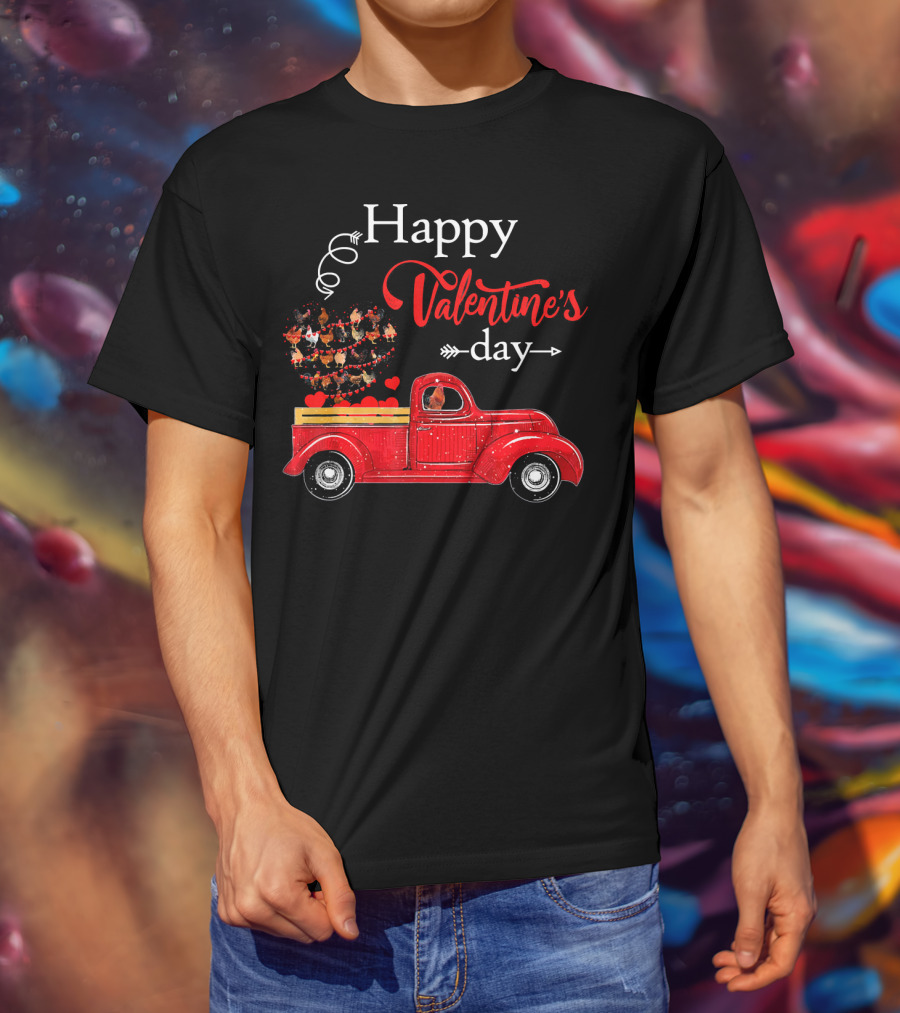Happy Valentine's Day Truck Carrying Hearts T-Shirt