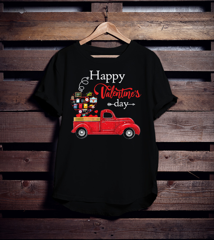 Happy Valentines Day Truck Carrying Heart Of Gifts And Love T-Shirt