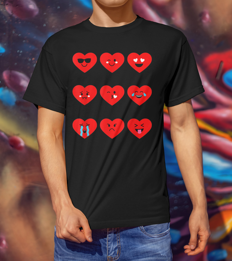 Heart Emoticon Valentines With Cute Faces And Expressions T-Shirt