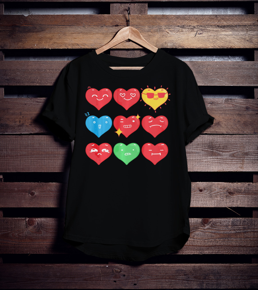 Heart Emoji Expressions Smiling Sunglasses Cute Faces Happy Sad T-Shirt