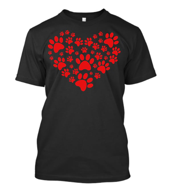 Heart Shape Paw Valentine Day Animal Love T-Shirt