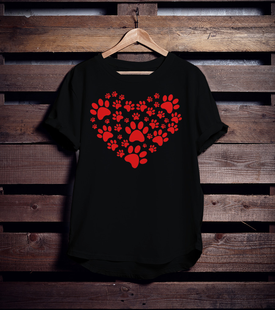 Heart Shape Paw Valentine Day Animal Love T-Shirt