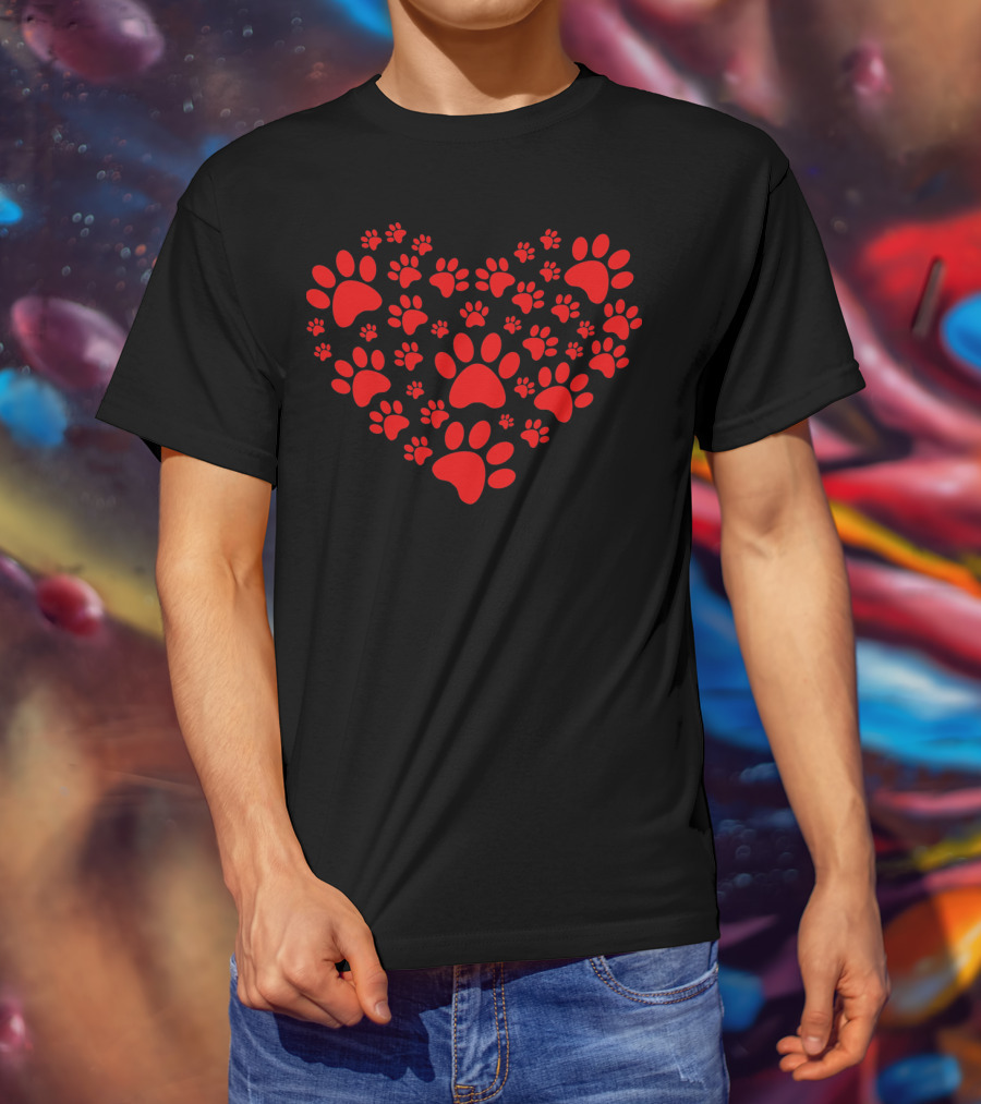 Heart Shape Paw Valentine Day Animal Love T-Shirt
