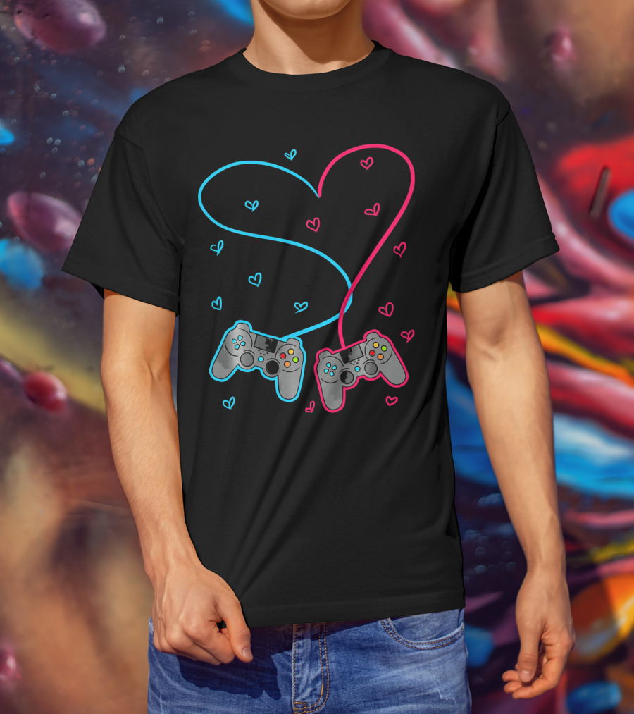 Heart Lovely Hearts Valen Game Controller Love T-Shirt