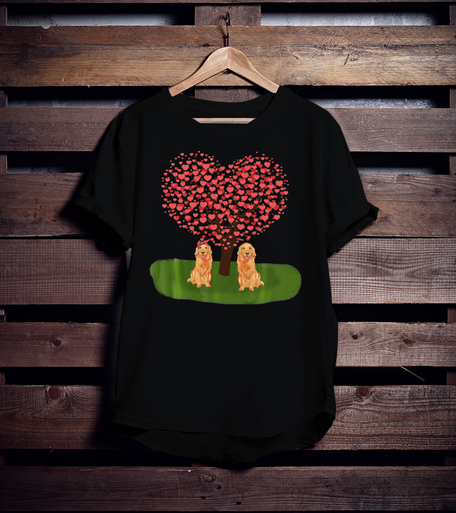 Valentine Heart Tree With Golden Retriever Duo T-Shirt