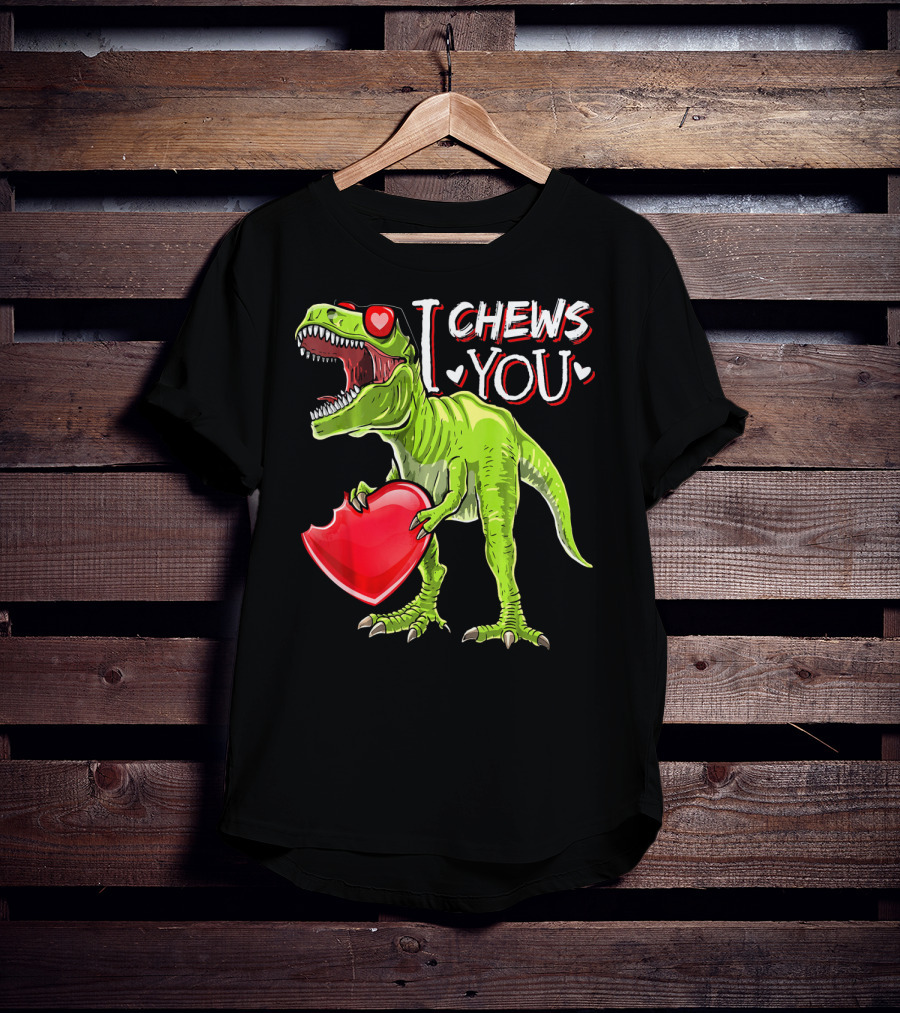 I Chews You Valentine Rex Dinosaur Holding Heart With Red Glasses T-Shirt