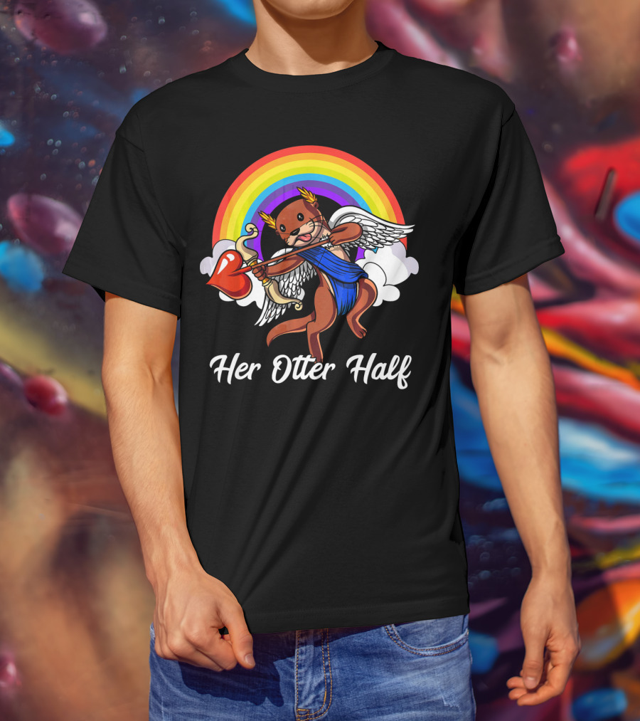 Her Otter Half Cupid Rainbow Valentine's Match T-Shirt