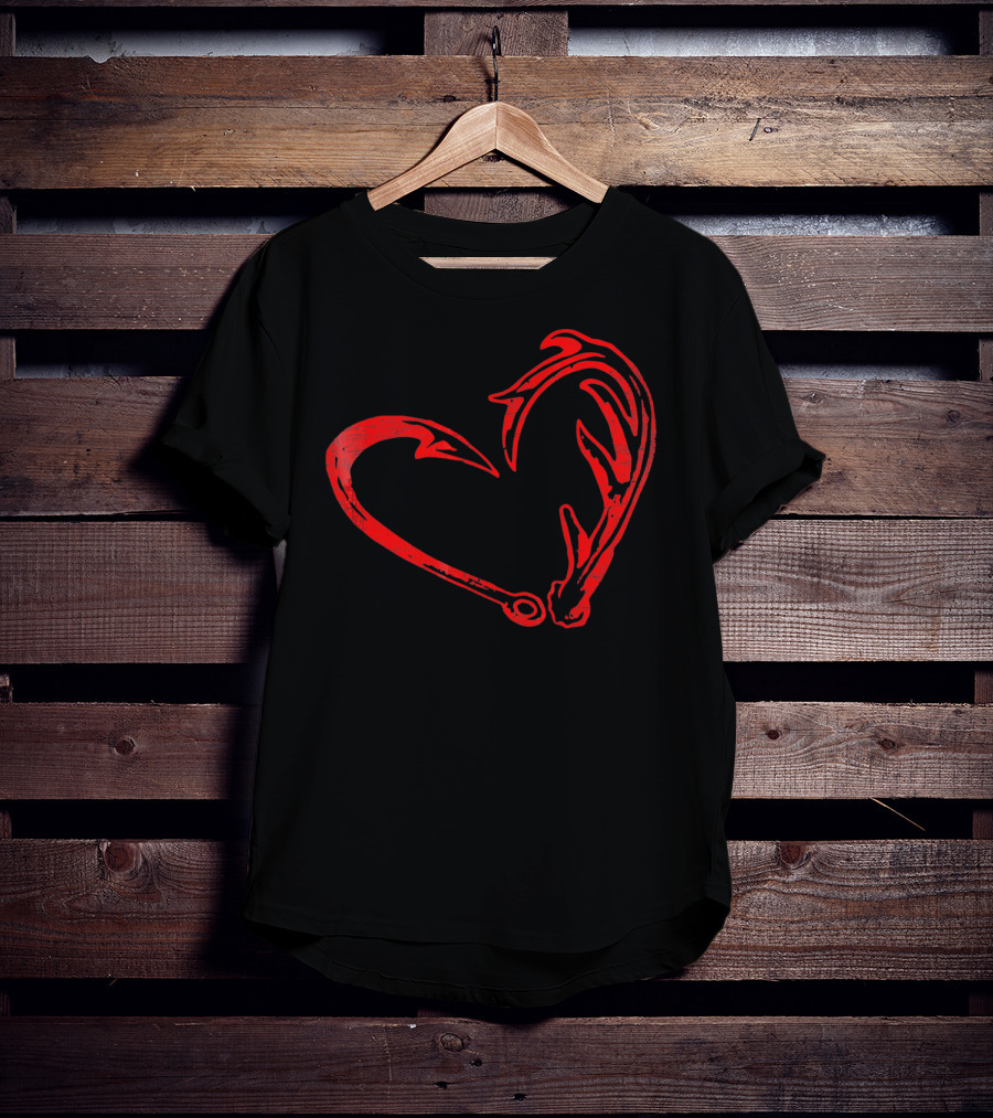 Hook And Antler Heart Fisherman Hunter Val T-Shirt
