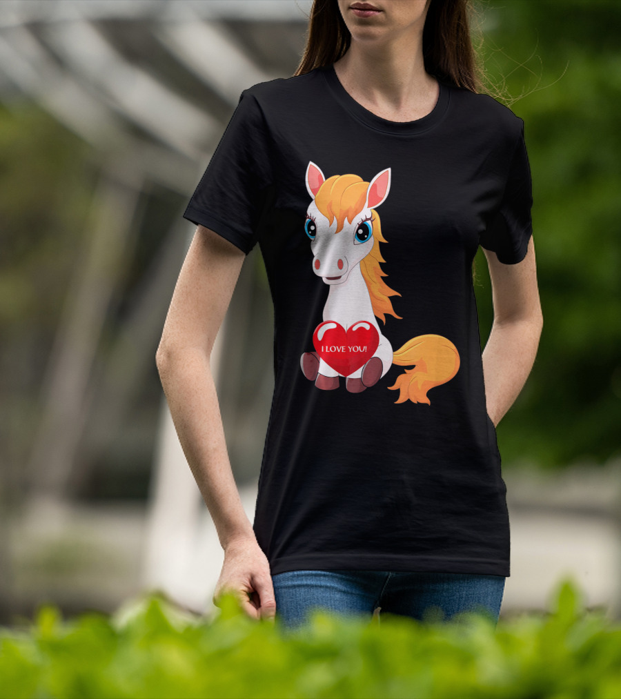 Horse With Heart Saying I Love You Valentine T-Shirt