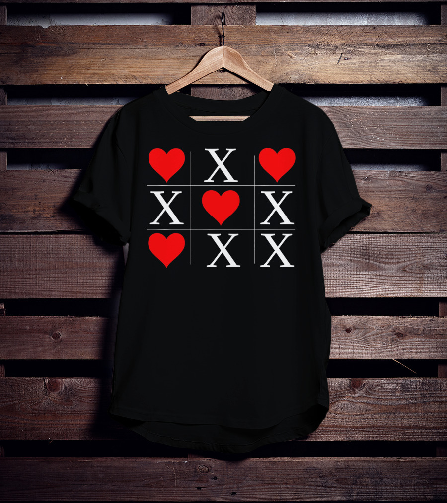 Hugs And Kisses Tic Tac Toe Valentine's X And Heart Grid T-Shirt